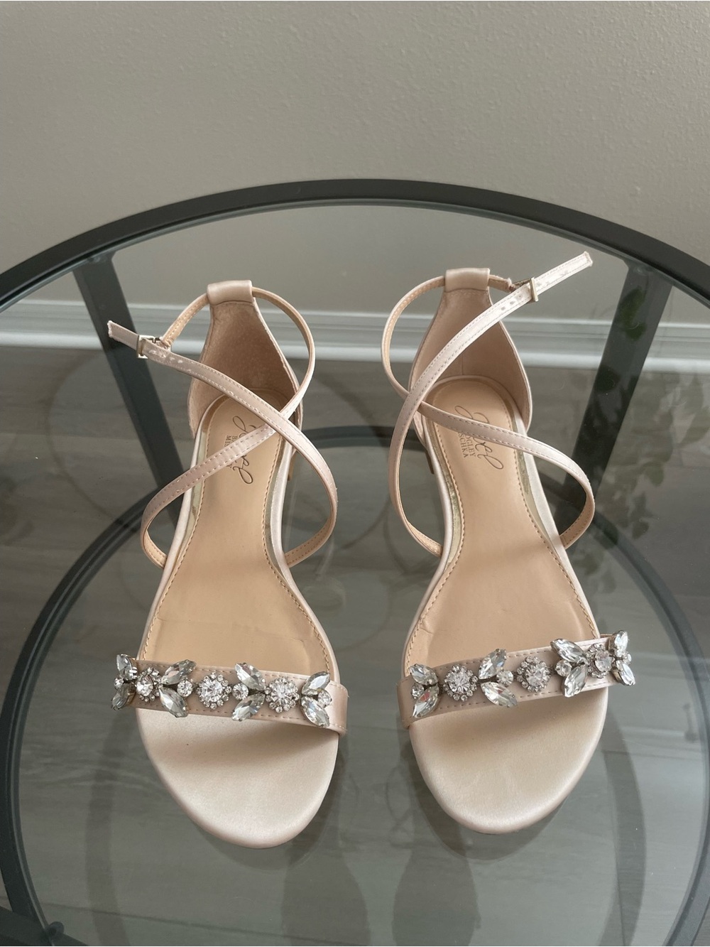 Badgley Mischka Blush Crystal-Embellished Strappy Sandals